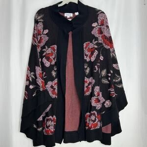 Laia poncho black floral poncho small pink roses